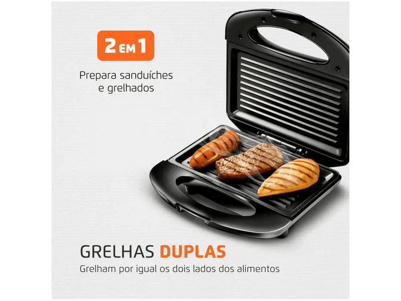 Sanduicheira Grill Mondial S-07 Premium Preta e Inox - 220V