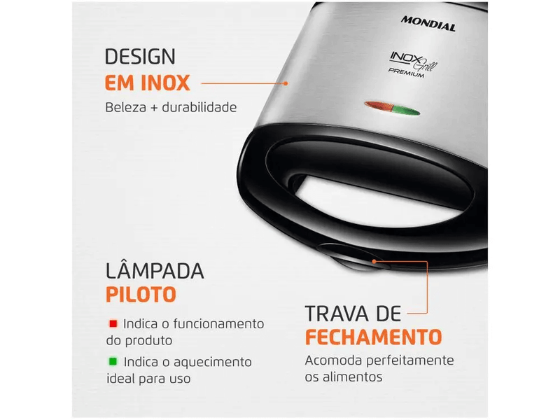 Sanduicheira Grill Mondial S-07 Premium Preta e Inox - 220V