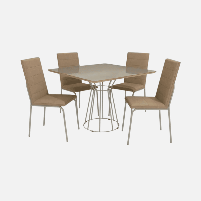 Conjunto Elegance Dining - Mesa Quadrada e 4 Cadeiras Capuccino